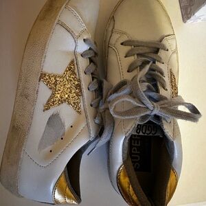 Golden Goose Superstar White and Gold Sneakers